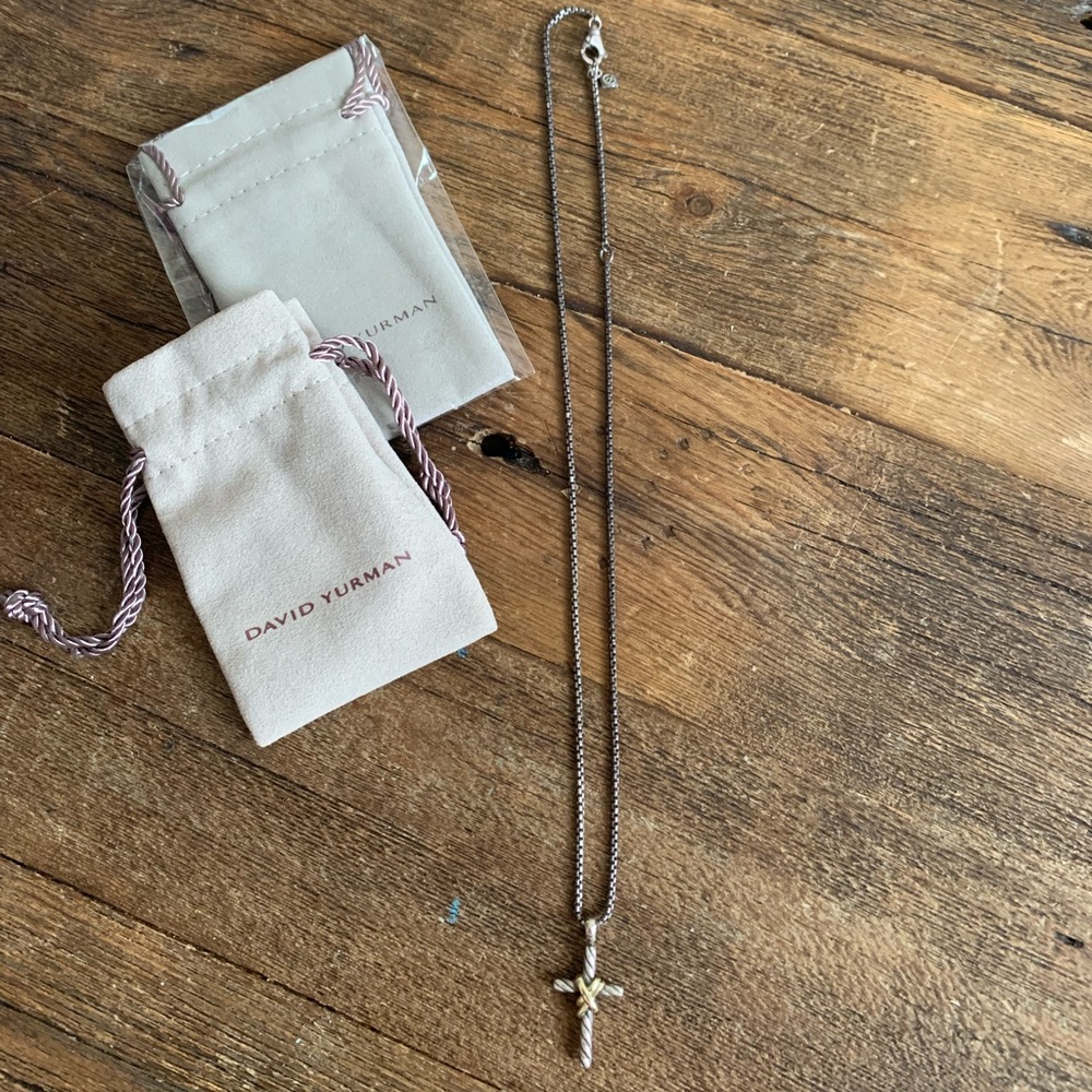 David Yurman X Cross Necklace 14k Gold 18” chain